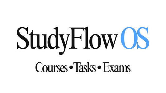 Logo of StudyFlow OS with text 'Courses • Tasks • Exams' on a white background